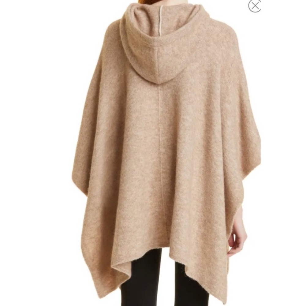 Alice + Olivia Poncho Wool Hooded Pullover Knit Oatmeal Sweater Medium Large - Picture 13 of 13
